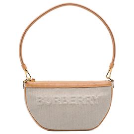 Bolsa de Ombro Olympia Burberry em Lona com Logotipo Gravado Marrom Mini Marrom Bege