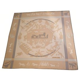 Hermès Gavroche 45 Lenço Seda Jeux d'Ombres Bege Taupe Ouro Bege Cinza