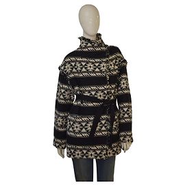 Isabel Marant Etoile Isabel Marant Étoile Aztec Fringed Blanket Jacket - Black/Ecru Black White