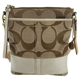 Sac à épaule COACH Signature Canvas Leather Blanc Beige