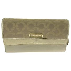 Coach Signature Canvas Long Wallet Beige Golden