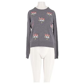 Manoush Grey Wool Sweater with Floral Embroidery Grey