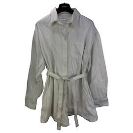 Autre Marque The Frankie Shop Weißer Baumwoll-Hemden-Jumpsuit mit Gürtel Weiß