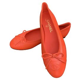 Chanel Bailarinas de piel naranja con lazo Naranja