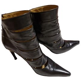 Charles Jourdan Black leather stiletto heel ankle boots Black