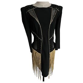 Elisabetta Franchi schwarzes Kleid mit goldenen Fransen und Schnürung Schwarz Golden