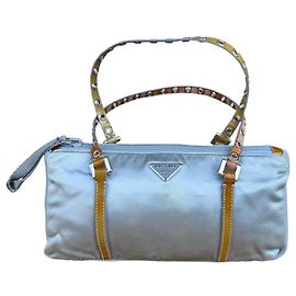 Prada Light Blue Nylon and Leather Top Handle Bag Light blue