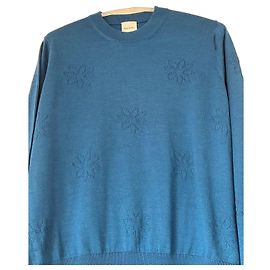 Paul Smith Blauer Woll-Seiden-Pullover mit Blumenmuster Blau