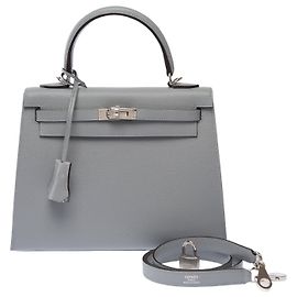 Hermès HERMES Kelly 25 Bag in Grey Leather - 104004 Grey