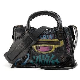 BALENCIAGA - Borsa a tracolla City Graffiti Mini Balenciaga in pelle nera Nero