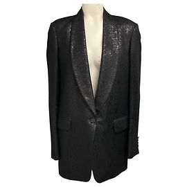 Dries Van Noten Black Metallic Shimmer Lurex Jacquard Blazer Jacket Black