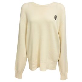 Alexander McQueen cremefarbener Kaschmir-Strickpullover mit Totenkopf-Verzierungen Beige