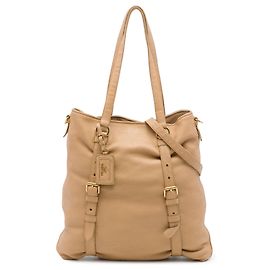 mala Tote Satchel Conversível Aberta Prada Vitello Daino Bege Bege
