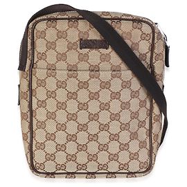 Borsa a tracolla Gucci Beige GG Canvas con tasca frontale Marrone Beige