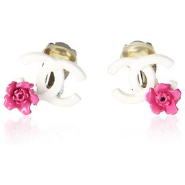 Pendientes CC Chanel de esmalte blanco y rosa Otro