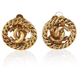 Boucles d'oreilles Chanel Vintage CC plaquées or Autre
