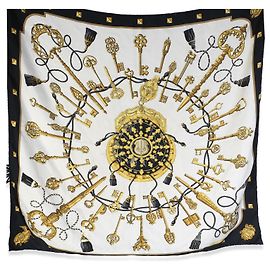Pañuelo Hermès Les Cles 90 de seda Cream Black Otro