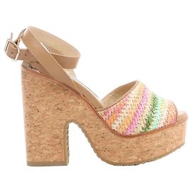 Jimmy Choo Deven Leather x Fabric Sandals in Beige, Size EU 37 Beige