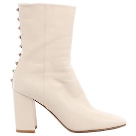 Valentino Garavani Rock Studs Lederstiefel in Ivory, Größe EU 37 Beige