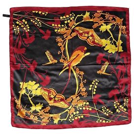 Lalique Silk Scarf with Birds and Butterflies Black Red