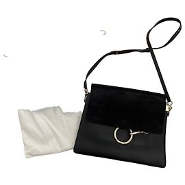 Chloé Bolsa de ombro Faye em couro e camurça preta Preto