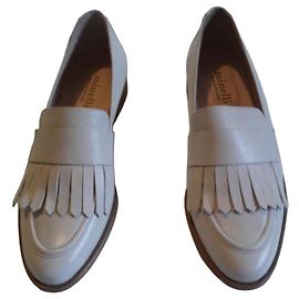 Minelli Mocassins em couro branco com franjas Branco