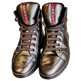 Prada Black Leather High-Top Sneakers Black