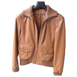 Autre Marque Talking French Blouson Bomber en Cuir Marron Marron