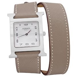 Hermès Uhr, "Heure H", Stahl auf Leder. Andere