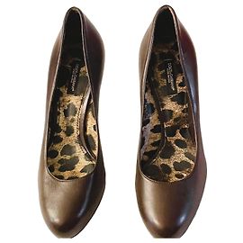 Dolce & Gabbana Brown Leather Leopard Print Pumps Brown