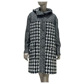 Chanel Black White Houndstooth Tweed Hooded Coat Sz.38 Pre-owned Other