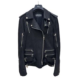 Autre Marque Jaqueta Biker em couro de cabra preto Balmain Paris Sz.38 seminova Outro