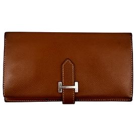 Hermès Béarn Soufflet — Cuero Epsom Gold, Cierre H de Paladio Castaño
