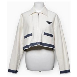 Prada White cotton jacket with denim details White Blue