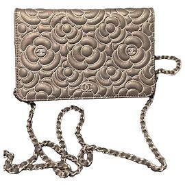 Chanel Wallet On Chain Camélia Metallic-Leder Tasche Grau Grau Metallisch