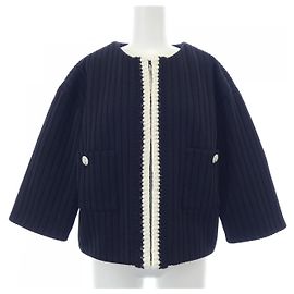Veste sans col Chanel Bleu Bleu Marine