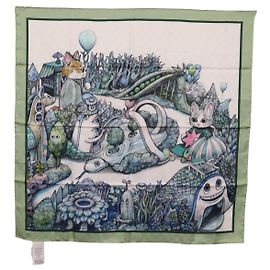 Sciarpa GUCCI Yuko Higuchi GG in seta Verde Bianco 863477 Altro
