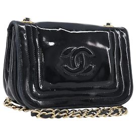 Borsa a tracolla con catena CHANEL Vernice Nera Dorata CC Altro