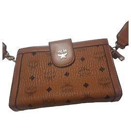 Bolso de Cuero MCM Visetos Monogram Marrón Castaño