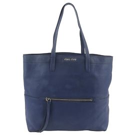 Saco Tote Miu Miu em couro azul marinho Azul marinho