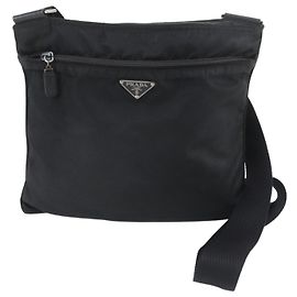 Sac à épaule en cuir et nylon Tessuto avec logo triangle Prada Noir Blanc