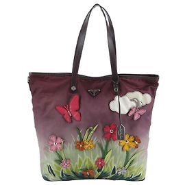 Prada Limited Edition Garden City Applique Tote Bag Rot Bordeaux