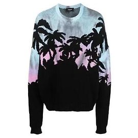 Sweater de malha Dsquared2 com estampa de palmeiras Preto Rosa Azul claro