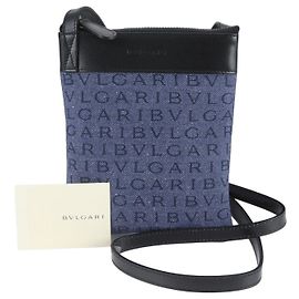 Bulgari Borsa a tracolla Bvlgari Logomania in denim e pelle Nero Blu