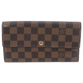 Louis Vuitton Damier Portefeuille Sarah Leather Long Wallet Damier ebene