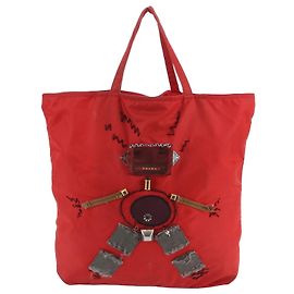 Prada Tessuto Nylon Triangle Logo Robot Tote Bag Red