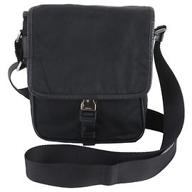 Borsa a tracolla in pelle e nylon Tessuto con logo triangolare Prada Nero