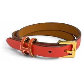 Hermès Pulsera Pop H Double Tour de piel HERMES Roja Dorado