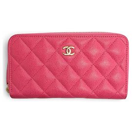Cartera larga Chanel de piel de becerro granulada rosa Rosa