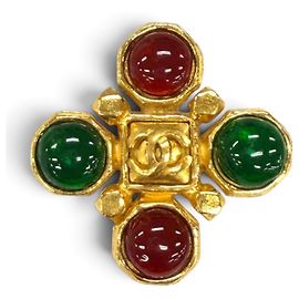 Spilla Chanel Vintage 97A Gripoix Coco Mark Rosso D'oro Verde